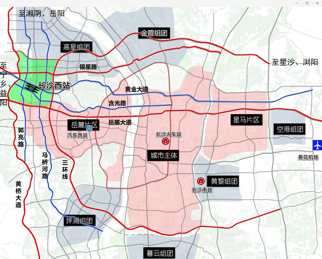 長沙高鐵西站作為長沙高新區,望城經開區,寧鄉經開區圍閤中心,主要以